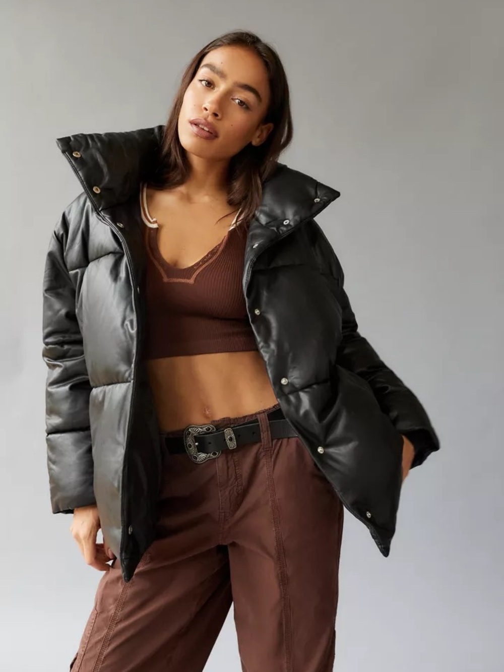 Avec les filles faux leather puffer jacket